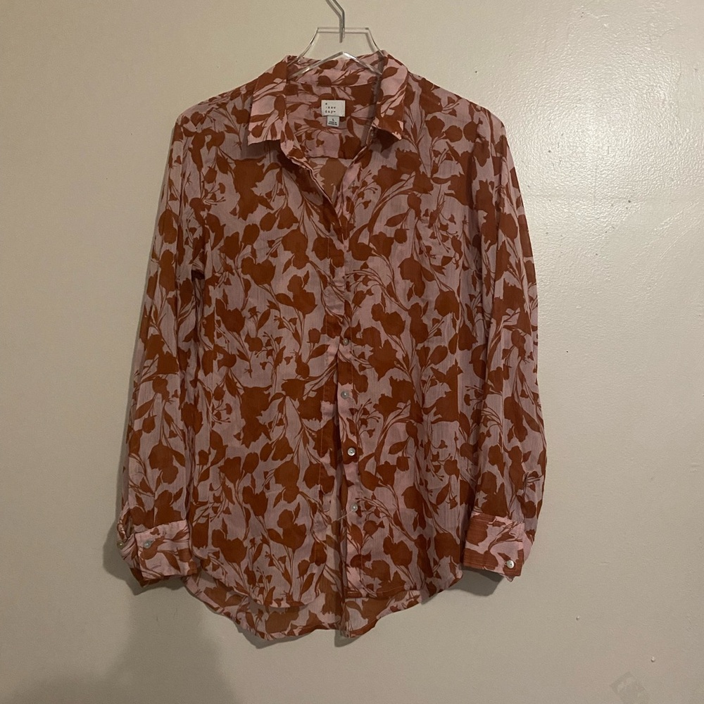 Pink and Burnt Orange Button Down Short
